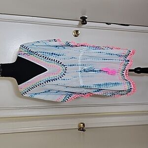 KaftanTie Dye Pink Blue & White  Cinched waist with tassel tie M/ L